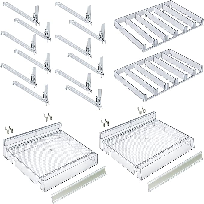 Azar Displays 225830-6COMP-CLR 6 Compartment Divider Bin Cosmetic Tray with Pushers - 6 Slots per Tray, 2-Pack, Clear