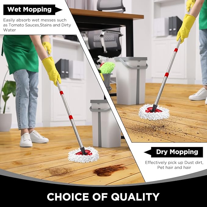Baderke 3 Pack Chenille Mop Heads Replacements Compatible with 1 Tank System Chenille Duster Replacement Heads Microfiber Spin Mop Refill Pads Reusable Dust Refills for Floor Cleaning (White)