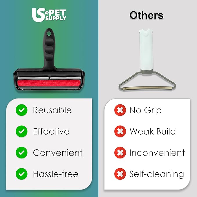 US PET SUPPLY Pet Hair Remover Roller-Reusable, Self Cleaning Lint Roller for Pet Hair Removal on Furniture, Carpets, Clothes & Car Seats-Dog & Cat Hair Remover No Sticky Tapes (Black)
