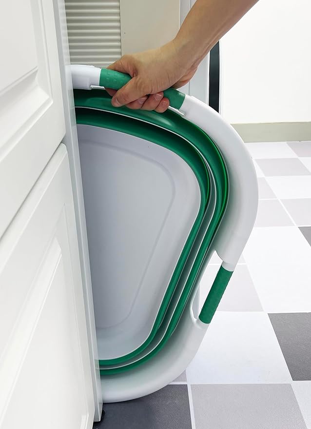 SAMMART 40L (10.5 gallon) Set of 2 Collapsible Plastic Laundry Hamper - Foldable Pop Up Storage Container/Organizer - Portable Washing Tub - Space Saving Basket (2, White/Winter Green)
