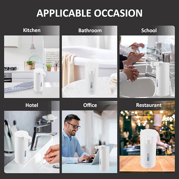 Automatic Soap Dispenser, Automatic Soap Dispenser Touchless, Kitchen & Bathroom, 3 Adjustable Volume for Liquid Soap, Water-Resistant, Hotel, Restaurant and School, Clog-Free, White