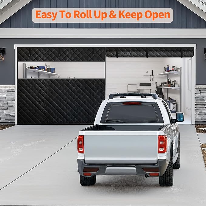 Thermal Insulated Garage Door Curtain with Clear Window, 16ft x 7ft Winter Door Cover for 2 Car Garage Heat Insulation with Thicken Polyester Fiberfill & Durable Oxford Fabric, Waterproof