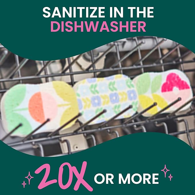 Scotch-Brite Brite Blooms Pop Up Kitchen Sponges, Unique Compressed Kitchen Sponge for Cleaning Gently, Spring Flower Pattern Dish Sponge That Expands with Water, 3 Scrubbing Sponges