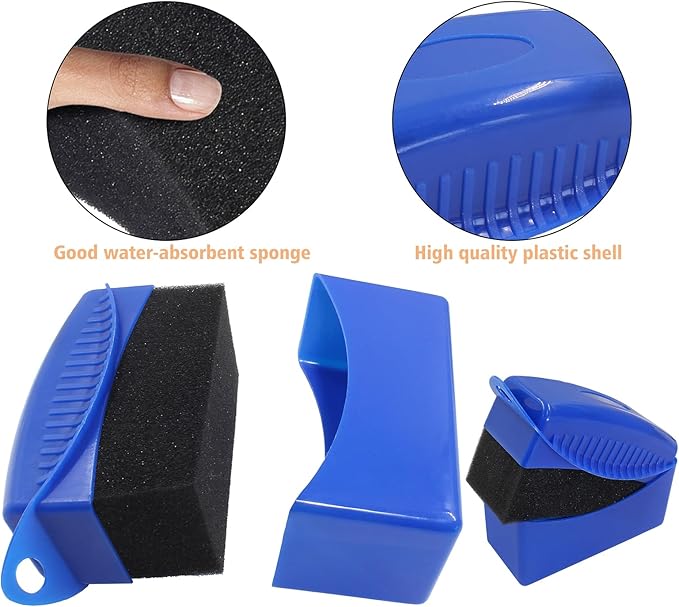 2Pcs Tire Dressing Applicators,Tire Shine Applicator Pads,Reusable Tire Dressing Sponge Pad Car Tire Applicator Pads with Lid for Car Glass, Painted Steel & Porcelain (Blue, Rectangular