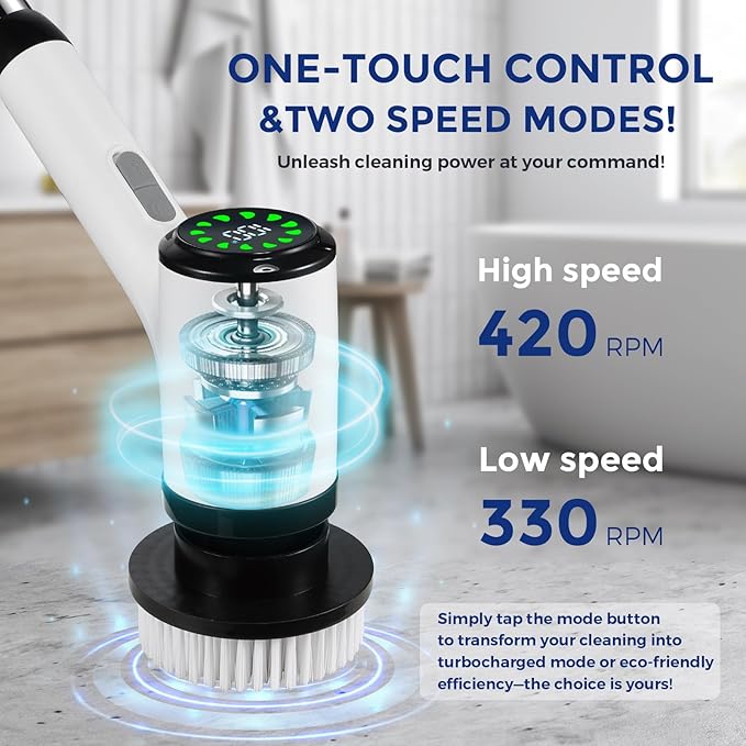 Electric Spin Scrubber for Cleaning-2 Adjustable Speeds,8 Cleaning Brushes,Cordless Cleaning Tools, Shower Scrubber with Long Handle,Power Scrubbers for Cleaning Bathroom, Tile Tub