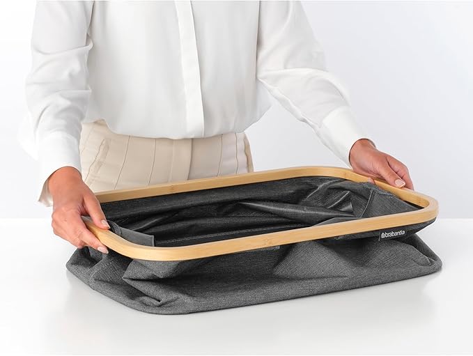 Brabantia - Foldable Laundry Basket 10.6 Gal - Water Resistant Hamper for Wet & Dry Laundry - Storage Basket for Clothes & Linen - Bamboo Rim for Easy Grip - Garment Washing - Pepper Black