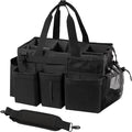 Wearable Cleaning Caddy Organizer with Handle & Shoulder Straps for Housekeepers, Under Sink & Car Cleaning Tool Organizer Bag with 4 Foldable Dividers (Black)