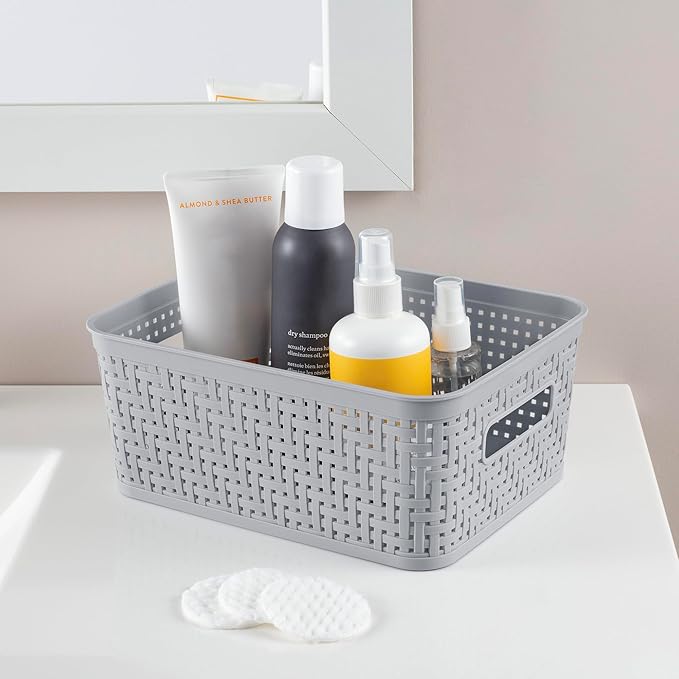 Sterilite 8 Pack Plastic Storage Bin Organization Containers, Small Baskets, Cement