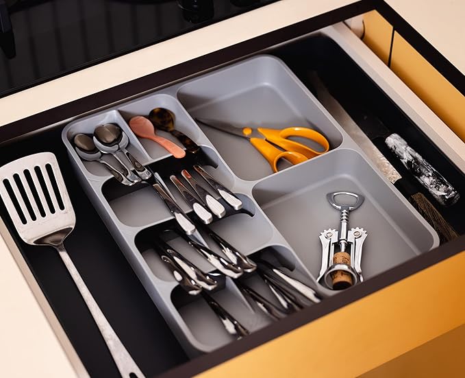 Joseph Joseph DrawerStore Expanding Flatware Cutlery, Utensil & Gadgets Organiser, Expandable in Drawer Space Saving Tray- Grey