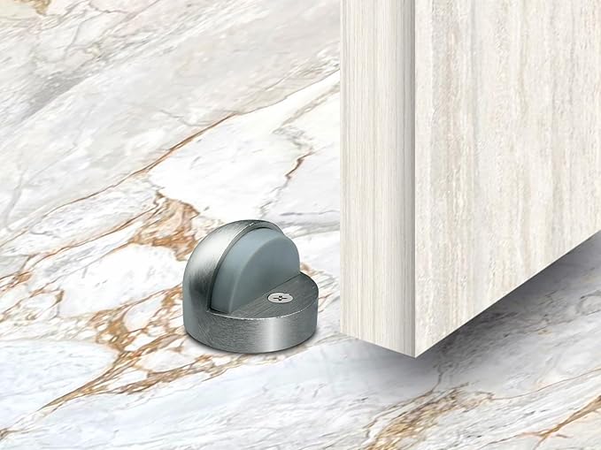 QCAA High Dome Floor Door Stop, 1-11/16" x 1-3/16", Zinc Die Cast, Satin Nickel, 4 Pack, Made in Taiwan
