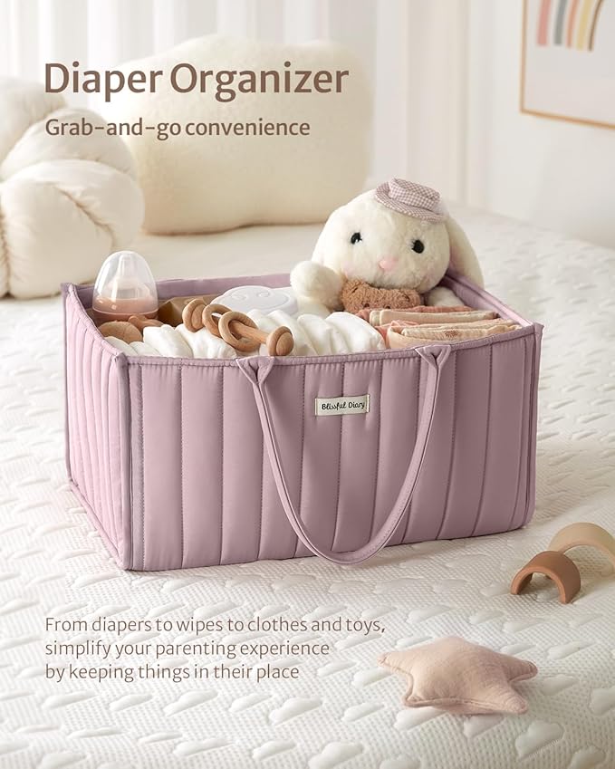 Blissful Diary Baby Diaper Caddy Organizer, Stylish Storage Basket for Newborn Essentials and Diaper Station, Gift for Baby Shower and Registry Must-Have, Mauve Pink | Gift for Baby Shower, Registry Must-Have