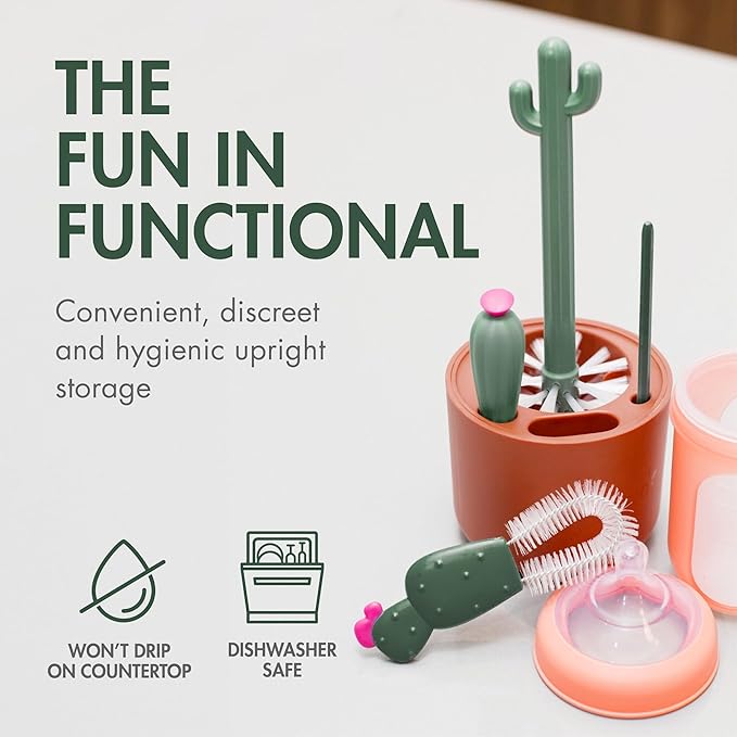 Boon Cacti Bottle Cleaning Brush Set, Terracotta , 4 Piece Set