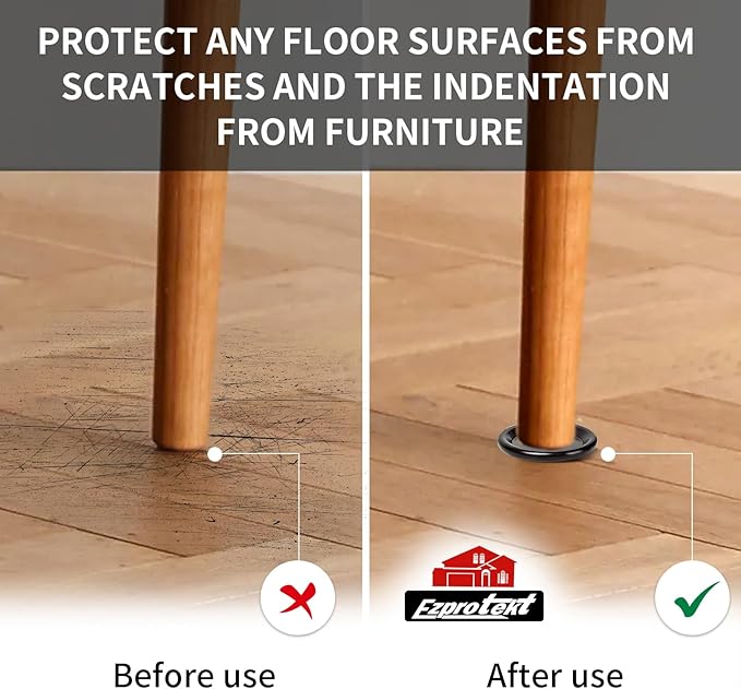 Ezprotekt 1 5/8" Non Slip Furniture Pads, 16 Pcs Anti Slip Furniture Caster Cups, Furniture Coasters for Hardwood Floors, Furniture Stoppers to Prevent Sliding - Prevent Floors Scratches, Brown/Black