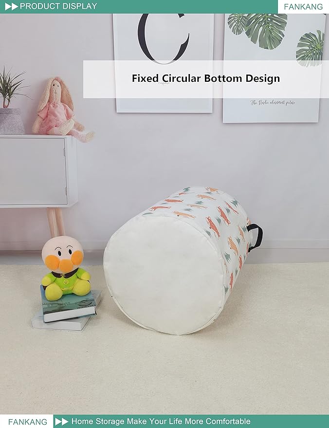 FANKANG Storage Basket, Nursery Hamper Canvas Laundry Basket Foldable with Waterproof PE Coating Large Storage Baskets for Kids Boys and Girls, Office, Bedroom, Clothes,Toys（Fox ）