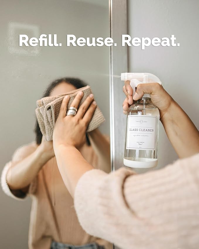 Vine Creations Glass Spray Bottles, 2 Pack Refillable Spray Bottles for Cleaning Solutions, Clear Spray Bottle for plants, Water Spray Bottle Sprayer, Glass Spray bottles 16 oz with Waterproof Labels