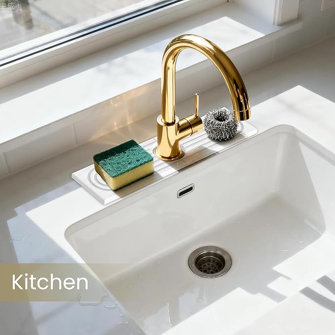 Faucet Mat for Kitchen Sink,Diatomite Fast Drying Stone Sink Tray,Faucet Splash Guard for Bathroom Counter [15.8"x4"],Super Absorbent, Prevents Moisture Buildup