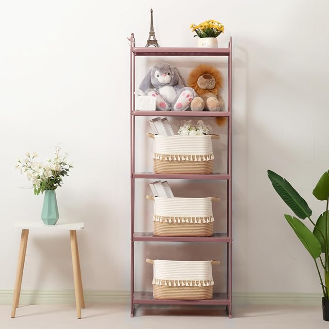 TeoKJ Woven Storage Bin Set of 3, Cotton Rope Basket for Storage, Clothes Boho Basket Bin for Organizing, Fabric Basket for Books, Plants, Pet Treats, White & Jute