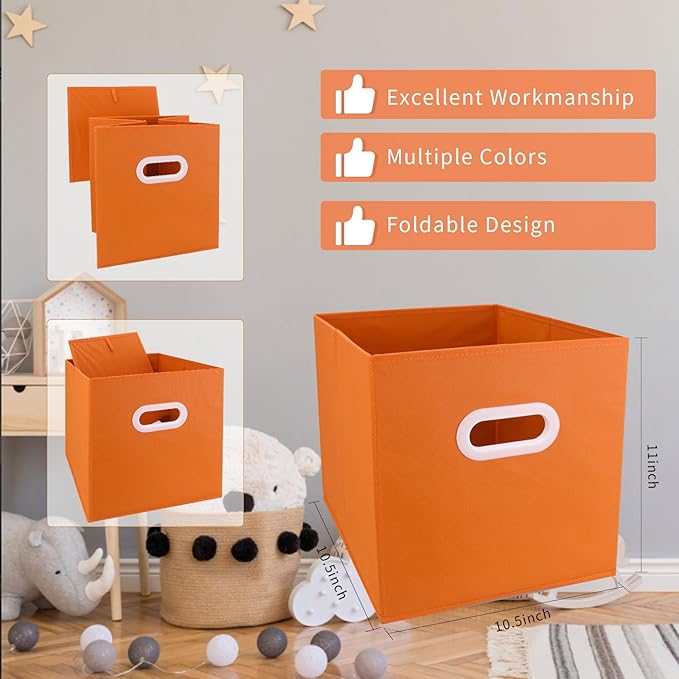 Lourome 11 inch Cube Storage Organizer, Closet Organizers and Storage Bins with Handle, Collapsible Storage Bins for Shelves, Baskets Box for Clothes, Home, Toy, Lego, Fabric, Pack of 6