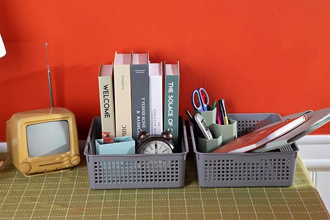 Plastic Organizing Baskets/Storage Tray Baskets,6-Pack,Gray