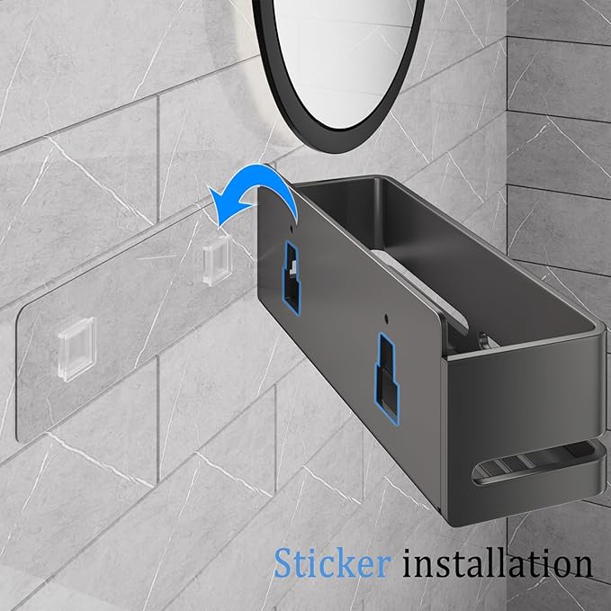 YESENT Bathroom Shower Caddy (5-Piece Set Storage Rack), Wall-Mounted Shelf with soap Dish and Toothbrush Holder, no Drilling Required, Ideal for Bathroom Storage and Also Suitable for Kitchen (Grey)