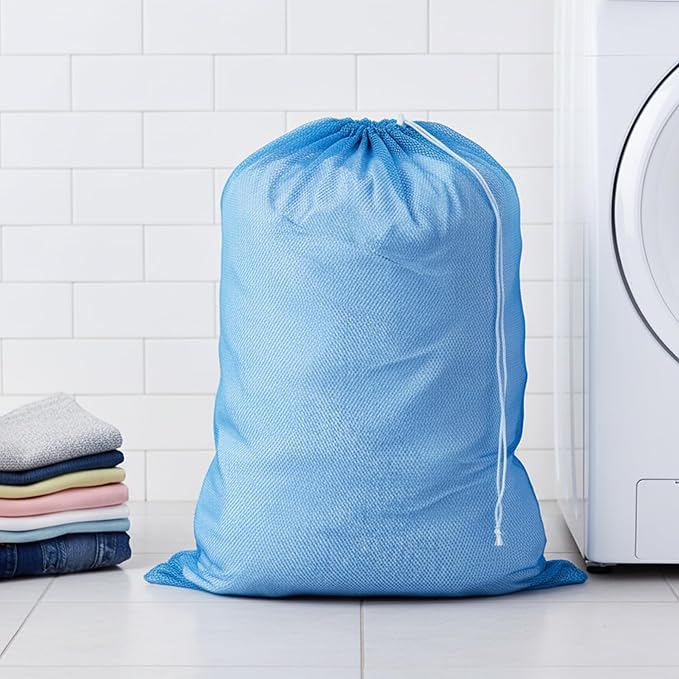 Honey-Can-Do LBG-01161 Mesh Laundry Bag with Drawstring, Blue, 24-inches L x 36-Inches H