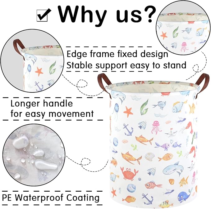 Marine animal kids waterproof foldable laundry basket,Fish Hamper,Nursery Hamper,Baby Storage Baskets for boy Room,Gift Baskets,Home Organizer,Nursery Decor(Fishes)