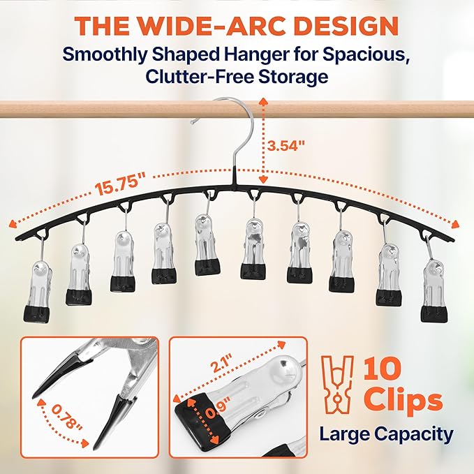 Leggings Organizer for Closet Hanging Space Saving Legging Hangers with Multiple Clips, Curved Hanger for Leggings, Yoga Pants & Shorts, Closet Organizer Hanger | 2 Pack Legging Hangers