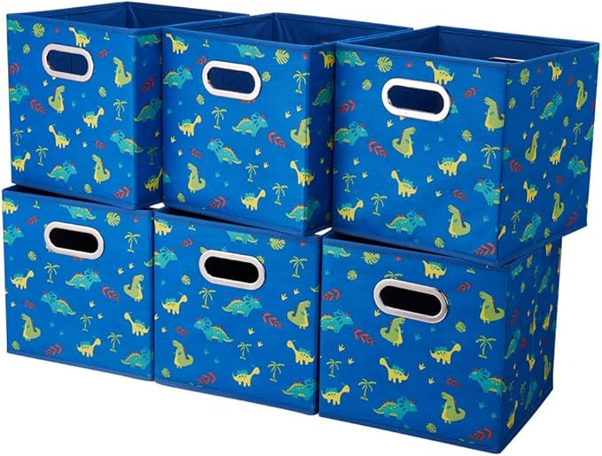 6 Cube Storage Bins Blue 10.5x10.5x11 Inch Foldable Dinosaur Coastal Print Fabric Half Storage Basketes for Home Organizers Storage Drawer,QY-SC13-6
