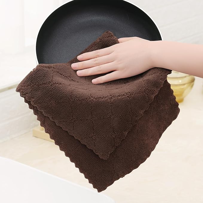 Homaxy 24 Pack Dish Towels for Kitchen (10 x 20 Inches, Brown), Super Soft and Absorbent Coral Velvet Dish Cloths for Washing Dishes, Nonstick Oil Fast Drying Microfiber Cleaning Cloth