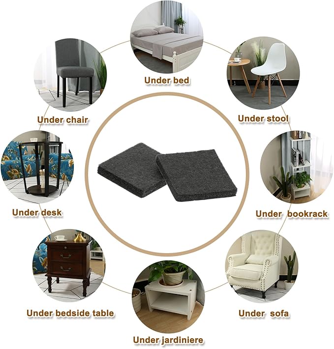 uxcell Felt Furniture Pads, 30Pcs 1.5" x 1.5" Adhesive Backed Felt Non-Slip Anti-Scratch Chair Leg Protectors for Protecting Hardwood Floor, Black