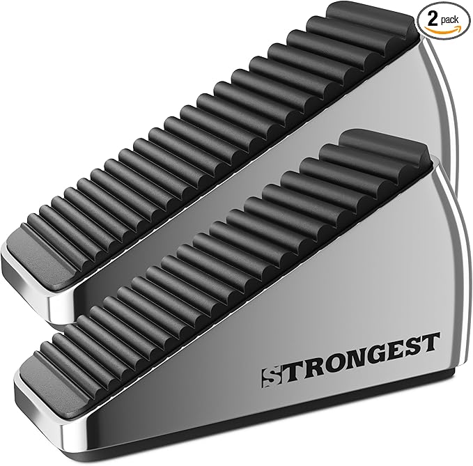 Strongest Home 2-Pack XL Heavy Duty Door Stoppers for Bottom of Door - Durable Door Stop Wedge with Superior Grip, X-Large Rubber Door Stopper Wedge for Large Gaps & Any Surface, 5-Inch Long - Chrome