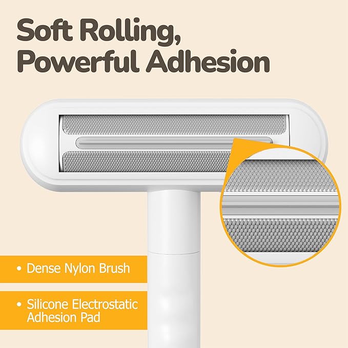 SHIMMURR Reusable Pet Hair Remover - Lint Roller for Dog & Cat Fur - for Furniture, Carpet, Clothing - Detachable Handle (White)