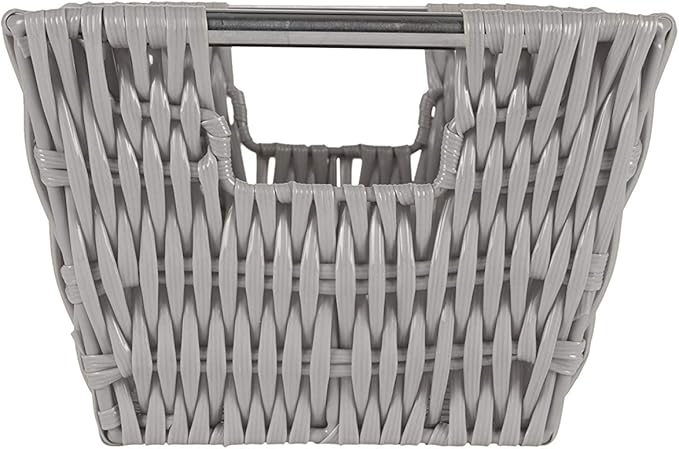 Simplify 11"x6.5"x4.5" Small Shelf Storage Woven Basket with Handles, Nursery, Playroom, Toys, Bedroom, Closet, Clothes, Office, Decorative Rattan Totes, Grey