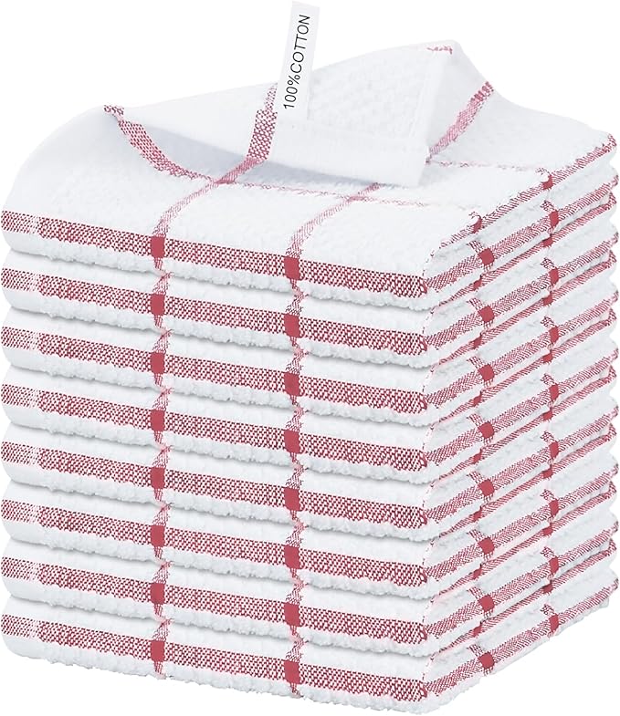 Nialnant 8 Pack Dish Cloths for Washing Dishes, 100% Cotton Reusable Cleaning Rag, Quick Drying Dish Towels for Kitchen, 12x12 Inches, Red Plaid