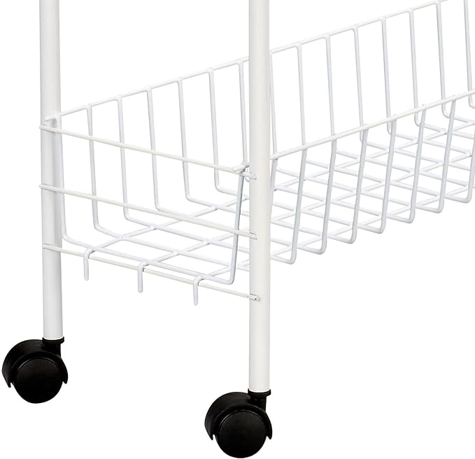 Household Essentials 05121 Slim Line 3-Tier Metal Storage Cart | Laundry Room Rolling Organizer | White