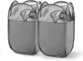 TECHMILLY Pop Up Foldable Laundry Basket, Mesh Laundry Hamper with Reinforced Handles for Dirty Clothes Storage in Dorm, Laundry Room, Bathroom, Grey(Fabric), 2 Pack