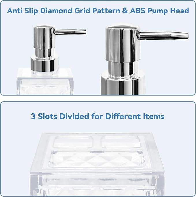 2PCS White Bathroom Accessories. Contain Soap Dispenser and Toothbrush Holder Set. Boho Bathroom Set for Blue Bathroom Décor