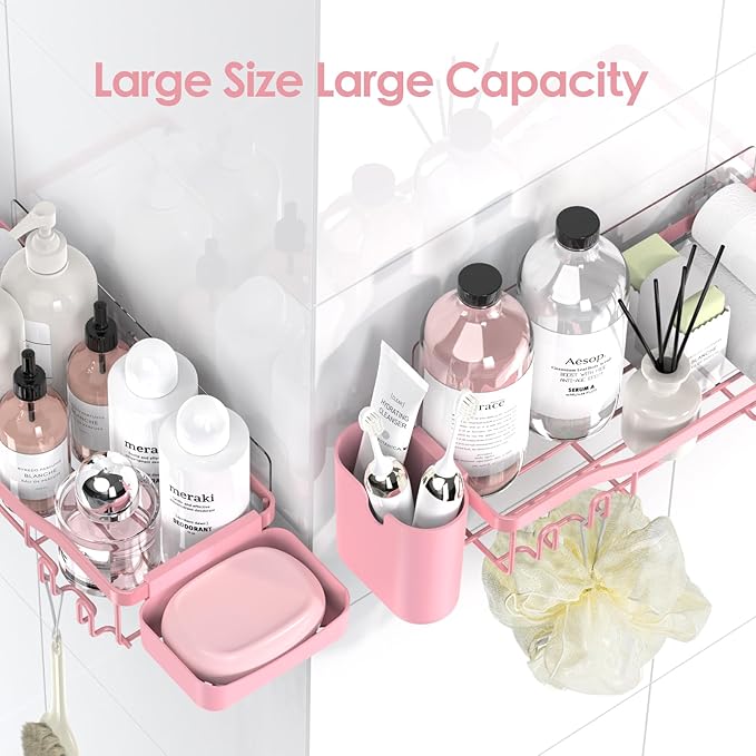 Shower Caddy Adhesive Shower Organizer 8-Pack, Rustproof Stainless Steel Bathroom Shelves, Large Capacity No-Drill Rack Storage Accessories with Soap Dish Toothbrush Holder Hooks