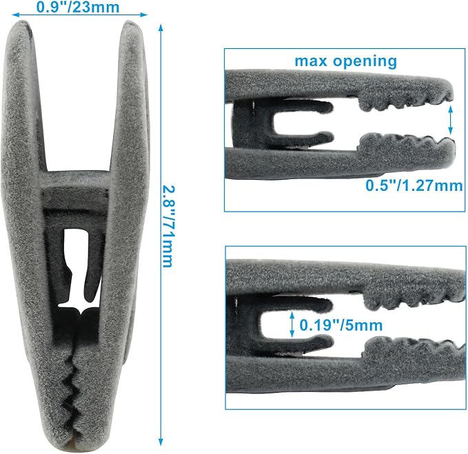 Litoexpe 20 Pcs Grey Velvet Hangers Clips, Pants Hangers Velvet Clips, Strong Finger Flocked Clips for Thin Felt Hangers