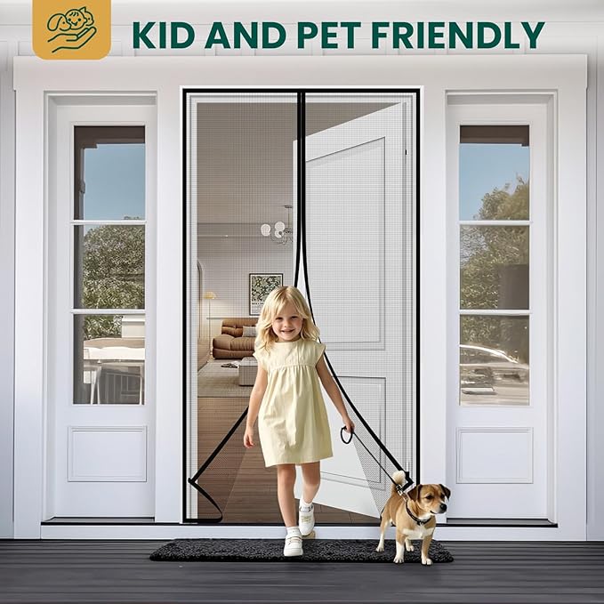 Magnetic Screen Door Mesh with Super Strong Magnets Fit Door Size 72" X 80", Mesh Size 74" X 81" Heavy Duty Door Net Screen for Sliding, French, Single and Patio Doors