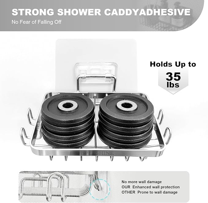 Shower Caddy Adhesive Replaycement,Wall Adhesive Strips Heavy Duty for Storage Shelves Over The Soap Holder Sticker Replacement - Wider and Protective Wall,Load Capacity 35lb