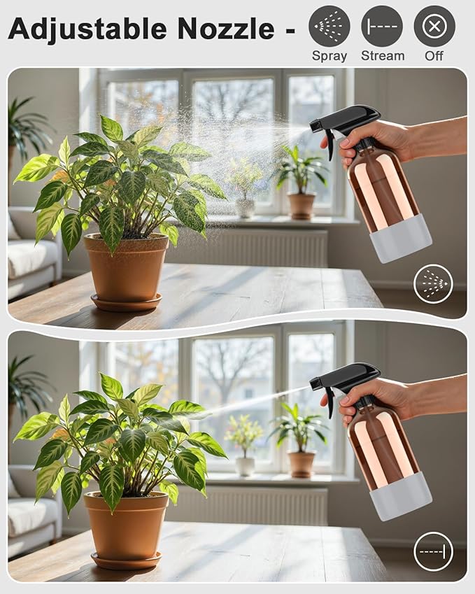 Amber Glass Spray Bottle with Silicone Sleeve Protection, 16 oz Refillable Spray Bottle for Cleaning Solutions, Plants, Aromatherapy, Facial Hydration (Grey Sleeve(Amber Bottle)