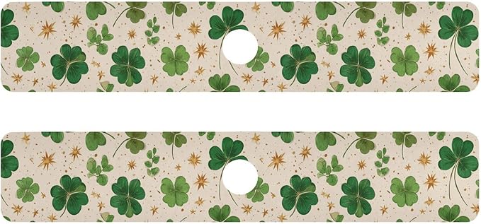 Kitchen Sink Splash Guard 2 PCS 30 Inch Sink Faucet Mat Splash Guard for Bathroom Countertop Water Absorbent Foldable Cuttable Soft Washable Green Clovers and Gold Stars