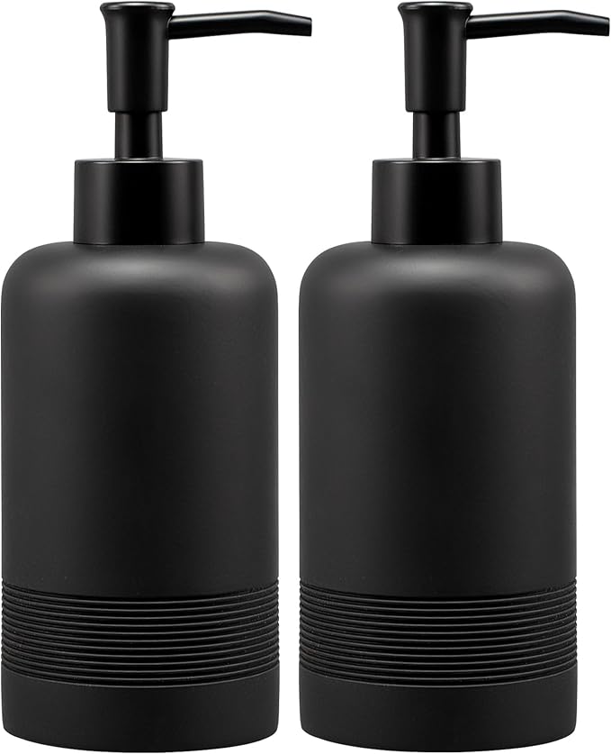 2pcs/Set Hand Soap Dispenser Sets - 10.8oz Refillable Resin Liquid Soap Dispensers with Rust-Proof Pump for Bathroom Countertop or Kitchen, Classic Black
