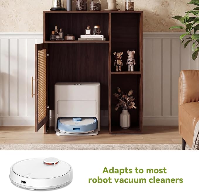 LITTLE TREE Robot Vacuum Storage Cabinet, Robot Vacuum Stand Cabinet, Multi Tier Farmhouse End Cabinet for Robot Vacuum Cleaners, Living Room, Small Corners, Dark Brown