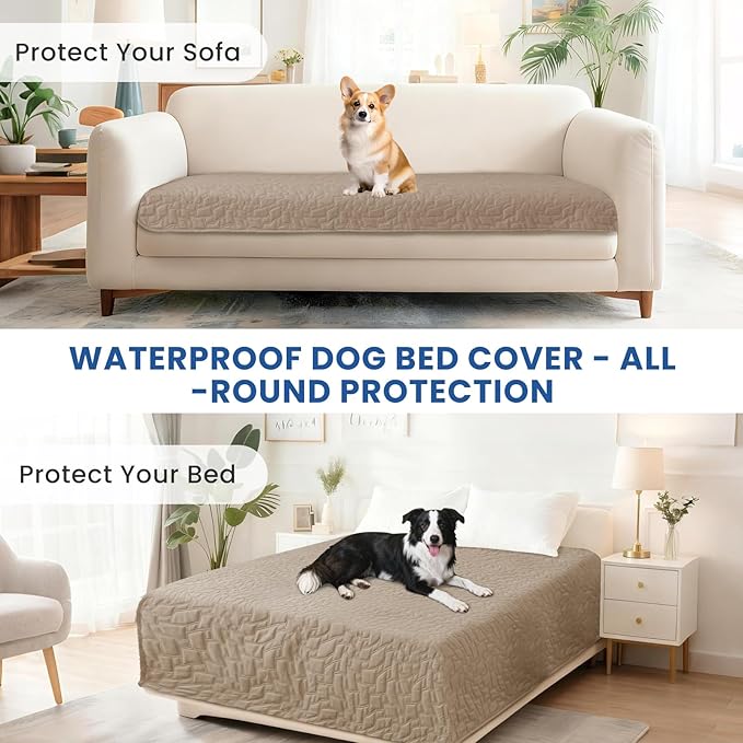 Waterproof Couch Covers for Pets, Waterproof Dog Bed Cover, Anti-Slip Soft Dog Blankets, Couch Cover for Dogs Washable, Pet Blanket for Puppy Large Dogs Cat (30x70 Inch, Khaki)
