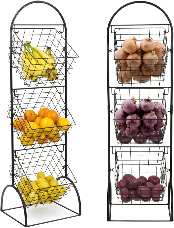 Sorbus 3-Tier Wire Market Basket Storage for Fruit, Vegetables, Toiletries, Household Items, Stylish Tiered Serving Stand for Kitchen, Bathroom Organization