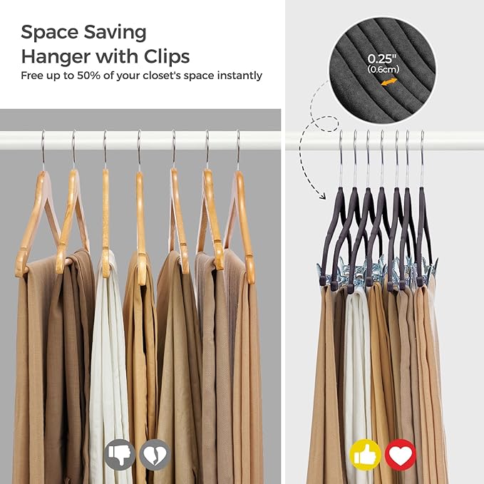 HOUSE DAY Velvet Hangers with Adjustable Clips 30 Pack, Non-Slip Suit Organizer with 360° Hook - Heavy Duty Hanger for Pants, Skirts, Blouses, Dresses - Outfit Hangers All-Season Space Saver (Black)
