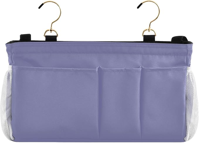 KOPIRIT Purple Bedside Caddy Storage Bag Bedside Organizer for College Dorm Top Bunk Bed Hanging Storage Organizer 6 Pockets with Hooks for Book Glasses Phone Holder