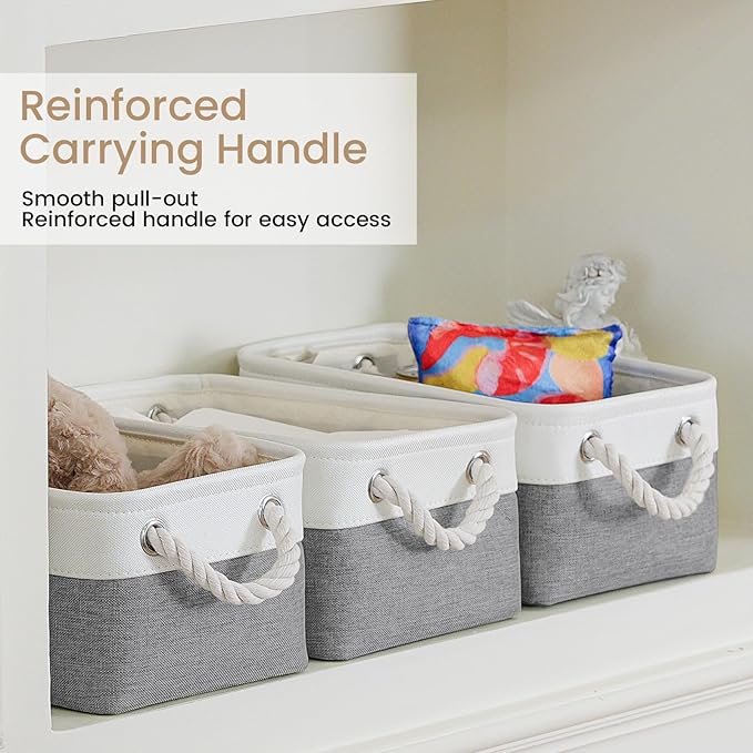 Storage Baskets for Shelves 11.8x7.9x5.2 Inch, Foldable Fabric Storage Bins with Handles, Small Storage Baskets for Organizing Closet, Office, Home Organization (6-Pack, White&Gray)